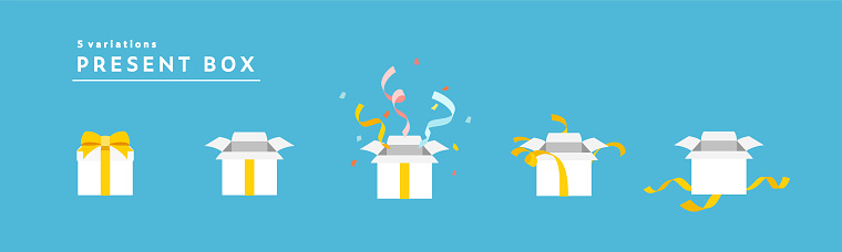 Set of illustrations of present variations.
Icon of gift box with ribbon for celebration.