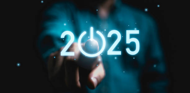 istock Businessman touching to virtual start button icon with 2025 for start merry Christmas and happy new year concept. 2148939229