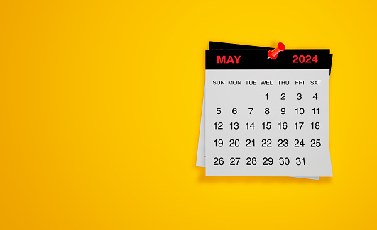 May 2024 calendar on yellow background