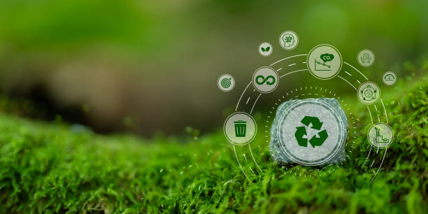 istock Recycling, zero waste, waste management concept. Carbon neutral, net zero. Sustainable chain Reuse Reduce Recycle symbol in value and supply chains. Environmental protection on conscious consumption. 2148940961
