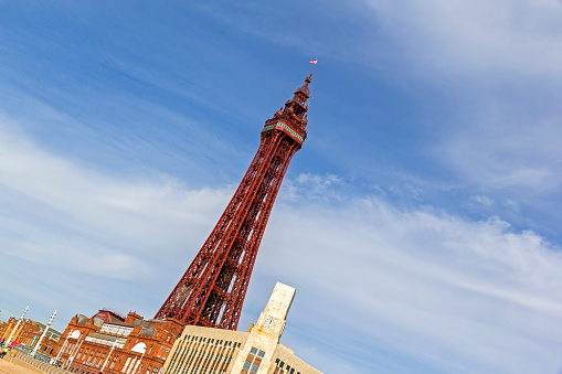 View of Blackpool tower in the centre of Blackpool, UK.  There are no people in the photograph