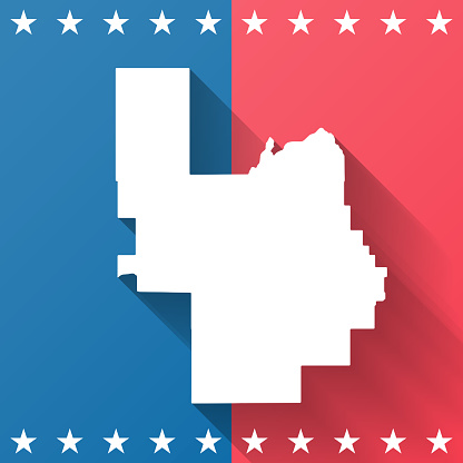 Map of Power County - Idaho, on a blue and red colored background. The blue color represents the Democratic Party and the red color represents the Republican Party. White stars are placed above and below the map. Vector Illustration (EPS file, well layered and grouped). Easy to edit, manipulate, resize or colorize. Vector and Jpeg file of different sizes.