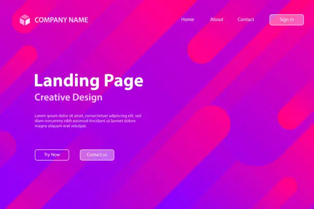 Vector illustration of Landing page Template - Abstract design with geometric shapes - Trendy Purple Gradient