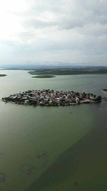 Golyazi, Bursa, Turkey. Lake Uluabat. Aerial view with drone.