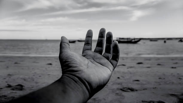 istock Human hand in black and white 2148943656