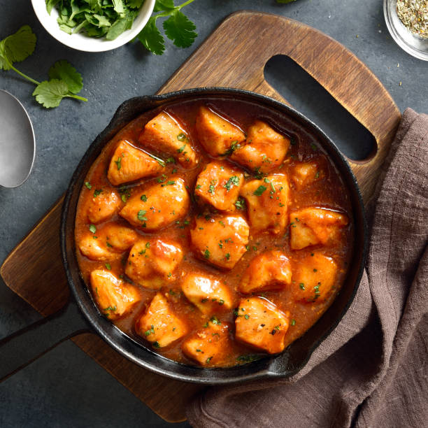 istock Sweet and spicy chicken bites with sauce. Top view, flat lay 2148943850