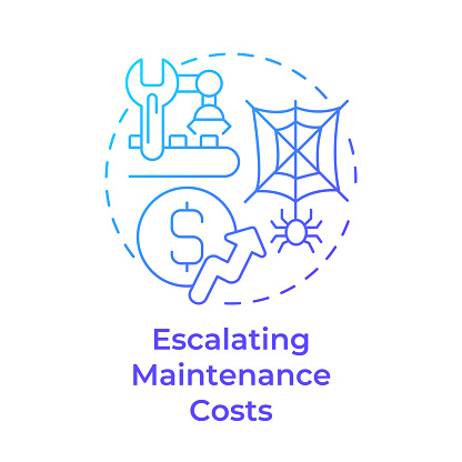 Escalating maintenance costs blue gradient concept icon. Operational sustainability, efficiency. Round shape line illustration. Abstract idea. Graphic design. Easy to use in infographic, article