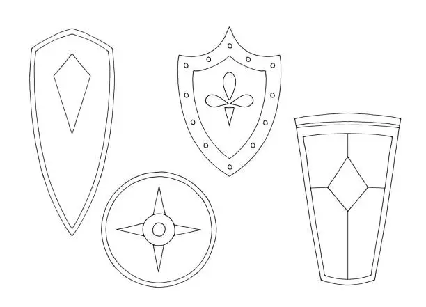 Vector illustration of Shield set isolated graphic black white sketch illustration vector