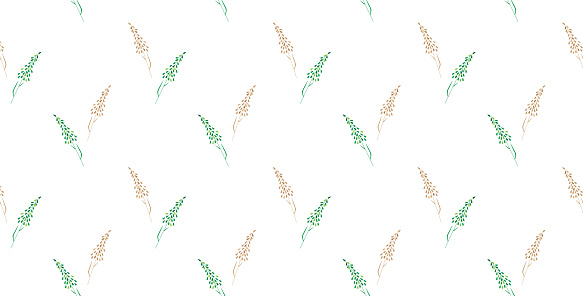 Seamless pattern with plant elements. Grass on white background. For design of textile products, cover, background. Vector design.