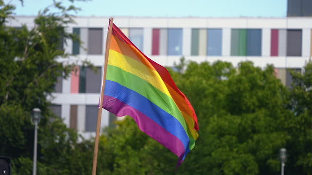 Wind wave rainbow flag. Colorful gay symbol. Lgbt fest celebration. Pride month.