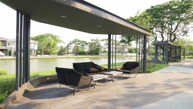 Serene Park Landscape with Modern Resting Area