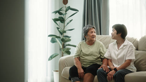 istock Elderly relax talking with her daughter. 2148946582