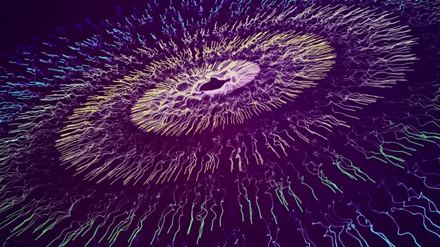 Technology background. Futuristic dot wave. Movement of particles in a spiral. Abstract digital particle wave. 4k animation.