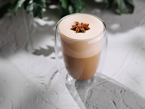 istock Spiced latte in a transparent glass on textured surface 2148948883