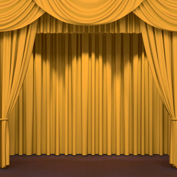 Golden theatre curtains isolated on white background. Clipping path included. 3d illustration