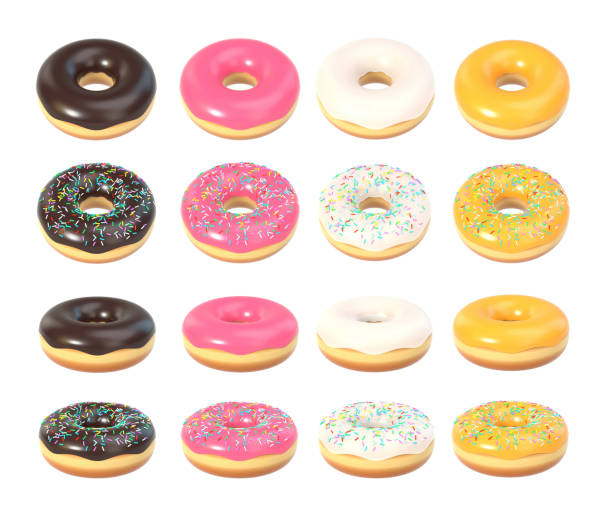 istock Delicious colorful donut set isolated on white background. 3D illustration 2148949251