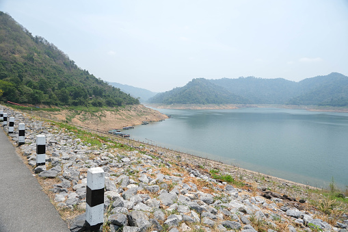 Water reservoir of Khun Dan Prakan Chon Dam in summer