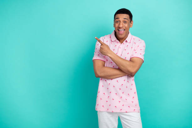 istock Photo of astonished nice man indicate finger empty space unbelievable proposition isolated on teal color background 2148953098