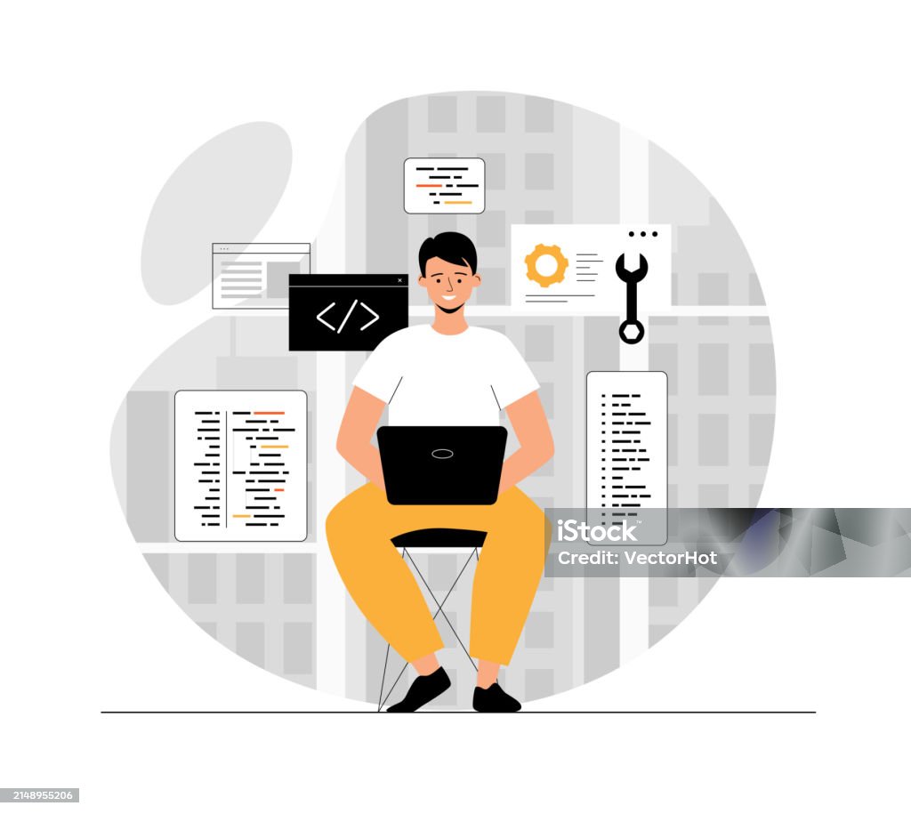 Software Development Programming Coding Man Write Code Settings And ...