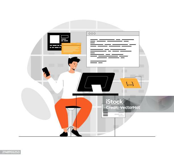 Programming And Coding Concept Technology Process Of Software ...