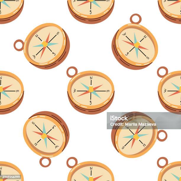 Simple Cute Compass Vector Cute Hand Drawn Compass Seamless Pattern Flat Vector Illustration ...