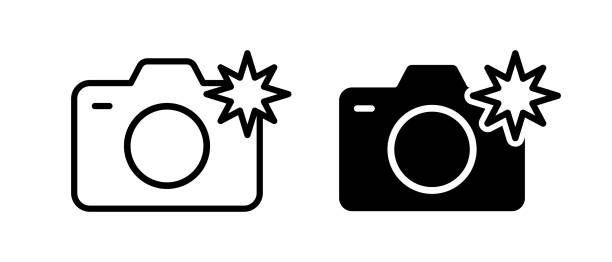 набор векторных иконок вспышки фотоаппарата. символ фотоаппарата - фотоаппарат stock illustrations
