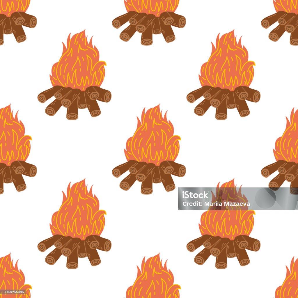 Bonefire Drawing Color In Cute Bonfire Seamless Pattern Flat Vector Object Isolated On White ...