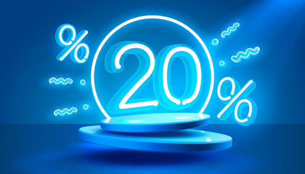 istock Mega sale special offer, Neon 20 off sale banner. Sign board promotion. Vector 2148957332
