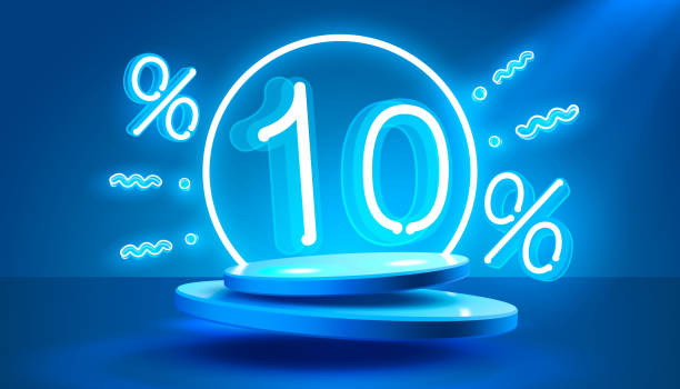 istock Mega sale special offer, Neon 10 off sale banner. Sign board promotion. Vector 2148957335