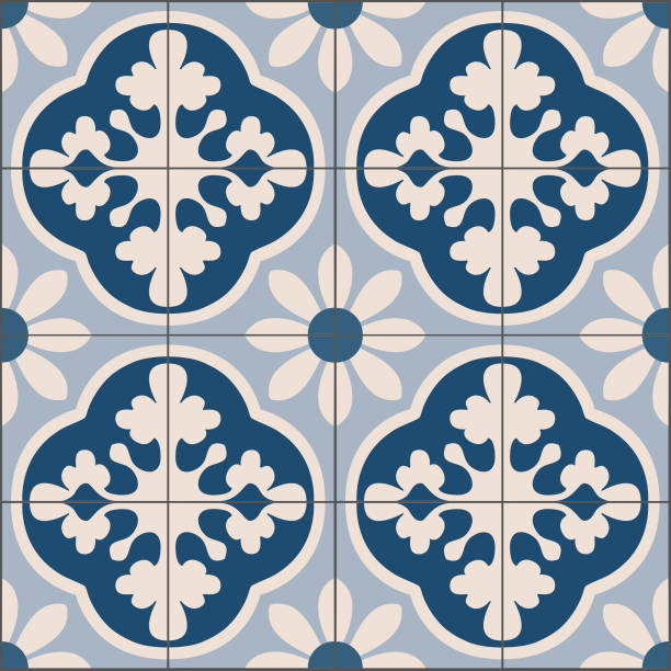 istock Portuguese tile in beige and blue. Ceramic Tiles. Hydraulic Portuguese ceramic design. 2148958512