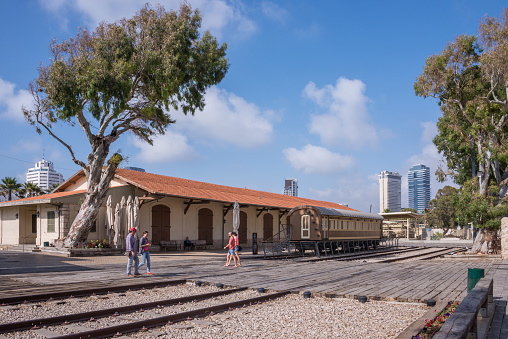 Tel Aviv, Israel - April 30, 2015: Historic Park HaTachana train station in the urban center of the city
