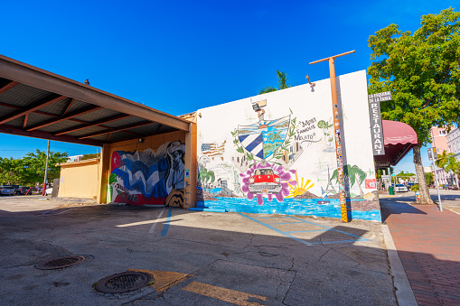 Miami, FL, USA - April 12, 2024: Art Walk Calle Ocho Miami street murals
