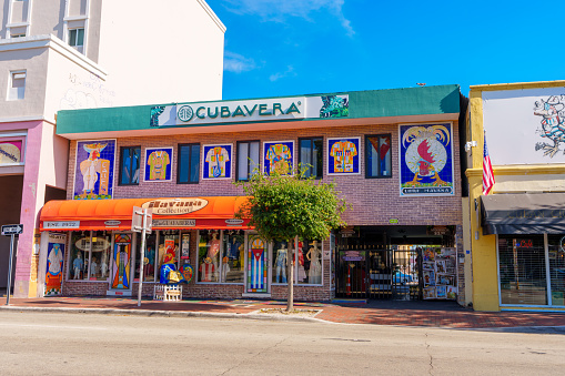 Miami, FL, USA - April 12, 2024: Souvenir shops Calle Ocho Miami