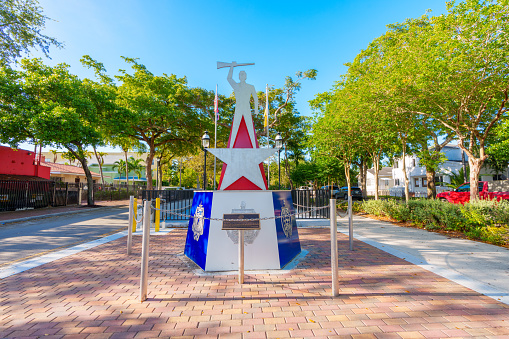 Miami, FL, USA - April 12, 2024: Anti Communist Guerrilla Cuba monument Miami Calle Ocho