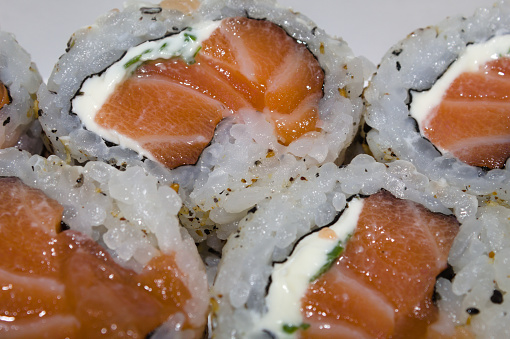 Japanese food with sushi and salmon sashimi with fresh fish