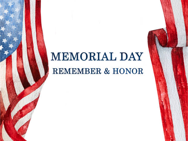 istock Memorial Day. Drawing of the American Flag with congratulations 2148963489