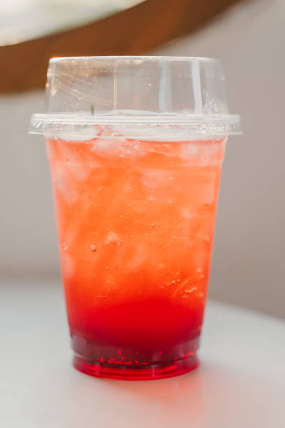 istock Strawberry soda water is placed on a table in a cafe. 2148963640