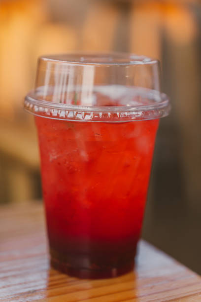 istock Strawberry soda water is placed on a table in a cafe. 2148964157