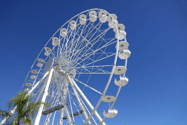 istock White big ferris wheel against blue sky 2148964272