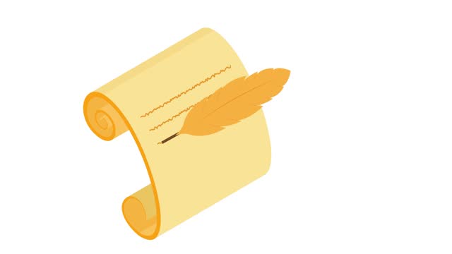 Animated Isometric Scroll with a feather writing