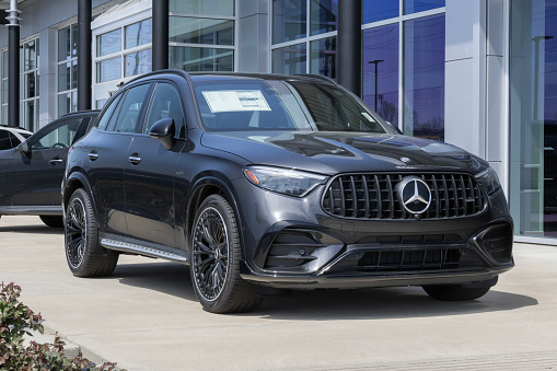 Indianapolis - April 14, 2024: Mercedes Benz AMG GLE 43 SUV display. Mercedes offers the AMG GLE 43 with a 3.0L V6 biturbo engine. MY:2024