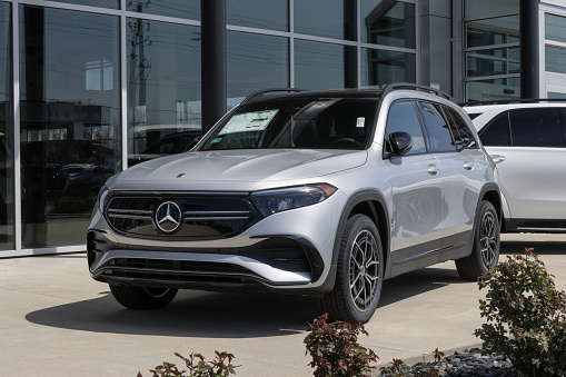 Indianapolis - April 14, 2024: Mercedes-Benz EQB 300 4MATIC SUV display. Mercedes offers the EQB300 with up to 232 miles of driving range. MY:2024