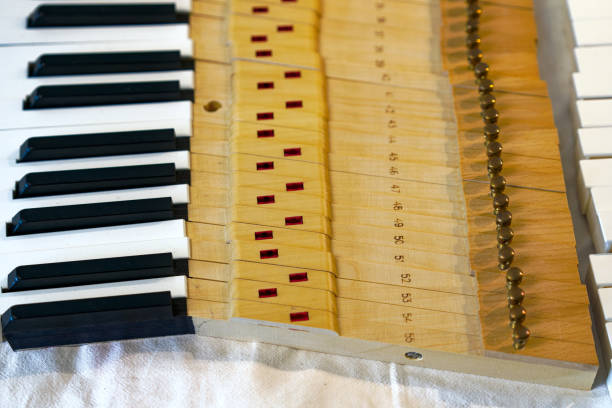 istock High angle view of removed piano keys lying on table for revision work. 2148967539
