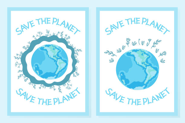 Save the planet card set. Vector illustrations for graphic and web design, business presentation, marketing and print material.Earth day concept. Save the planet card set. Vector illustrations for graphic and web design, business presentation, marketing and print material.Earth day concept. drawing of a save the earth posters stock illustrations