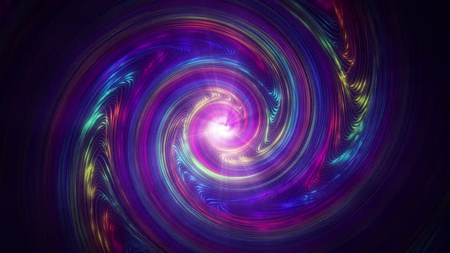 Abstract hi-tech background with rainbow glowing spiral. Swirled multi-colored background. Seamless loop. Video in high quality 4k