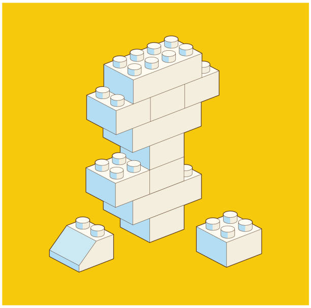 Color Flower from Plastic building blocks. Colored bricks isolated on white background. Vector isometric 3d illustration. Color Flower from Plastic building blocks. Colored bricks isolated on white background. Vector isometric 3d illustration. concrete-building-block stock illustrations