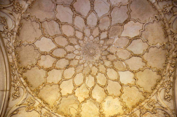 White marble work on the ceiling of a walkway near Machchi Bhavan, Agra fort complex, Agra, Uttar Pradesh, India
