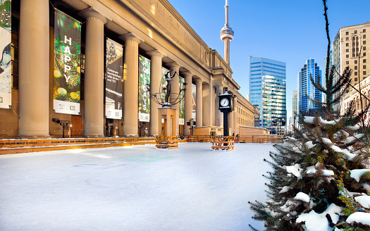 Staking rink in front of Toronto Union Station