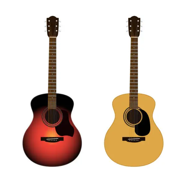 Vector illustration of Acoustic guitars isolated on white background. American Guitars,  Vector illustration