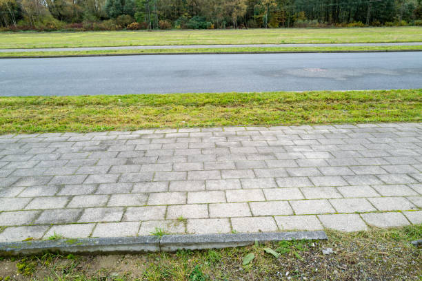 sidewalk, meadow, street without people